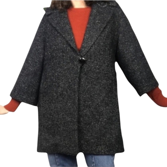 Cabi Blair Blue Tweed wool blend Dark Academia long Jacket sz XS - Picture 1 of 7